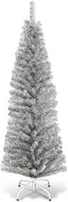 img 2 attached to 🎄 Goplus 6ft Slim Pencil Christmas Tree - Stunning Silver Design, Artificial with Electroplated Technology - Perfect Indoor and Outdoor Xmas Decor