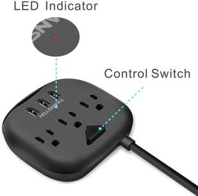 img 3 attached to 🔌 Compact Desktop Charging Station with 3 Outlets, 3 USB Ports, Switch Control, and 5 ft Extension Cord - Ideal for Nightstand, Office, and Travel - Black