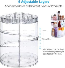 img 2 attached to 💄 360 Rotating Makeup Organizer | Clear Acrylic Cosmetic Storage Display for Vanity Bathroom and Dresser | Large & Tall for Skincare, Perfume, Lotion, and More | Includes 3 Removable Lipstick Racks