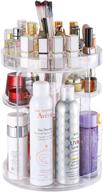 💄 360 rotating makeup organizer | clear acrylic cosmetic storage display for vanity bathroom and dresser | large & tall for skincare, perfume, lotion, and more | includes 3 removable lipstick racks logo