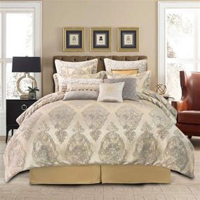 img 4 attached to 12-Piece Jacquard Damask Comforter Bed in a Bag Set - Luxury Queen Size Bedding with Bed Skirt, Euro Shams and Decorative Pillows for All Seasons (Queen, Rome) by TOPLUXE