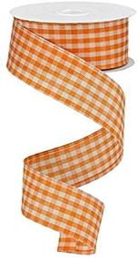 img 1 attached to 🎀 Decorative Primitive Gingham Check Wired Edge Ribbon, 10 Yards - Vibrant Orange and Ivory Design (1.5")