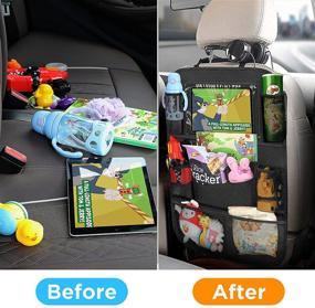 img 3 attached to 🚗 Waterproof and Durable Backseat Car Organizer by Matiugod - 2 Pack, with Clear Screen 10.5 inch Tablet Holder and 9 Storage Pockets, Seat Back Protectors: Perfect for Road Trips, Organizing Toys, Drinks, Books, Pens