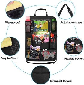 img 2 attached to 🚗 Waterproof and Durable Backseat Car Organizer by Matiugod - 2 Pack, with Clear Screen 10.5 inch Tablet Holder and 9 Storage Pockets, Seat Back Protectors: Perfect for Road Trips, Organizing Toys, Drinks, Books, Pens