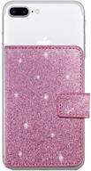 💜 caszone universal sparkling flip card holder wallet case for apple/android phones - glitter purple, slim pu leather, stick-on with strong 3m adhesive, magnetic closure, credit card & id card slots logo