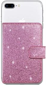 img 4 attached to 💜 CASZONE Universal Sparkling Flip Card Holder Wallet Case for Apple/Android Phones - Glitter Purple, Slim PU Leather, Stick-On with Strong 3M Adhesive, Magnetic Closure, Credit Card & ID Card Slots