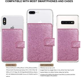 img 3 attached to 💜 CASZONE Universal Sparkling Flip Card Holder Wallet Case for Apple/Android Phones - Glitter Purple, Slim PU Leather, Stick-On with Strong 3M Adhesive, Magnetic Closure, Credit Card & ID Card Slots