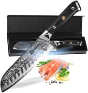 🔪 ddauosg 7-inch santoku chef knife - professional scalloped hollow edge japanese vg10 damascus 67 layer steel blade with ultra sharp edge & g-10 ergonomic handle logo