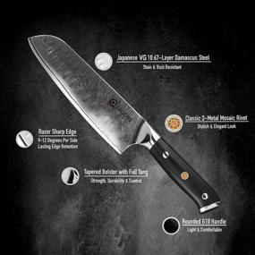 img 1 attached to 🔪 DDAUOSG 7-Inch Santoku Chef Knife - Professional Scalloped Hollow Edge Japanese VG10 Damascus 67 Layer Steel Blade with Ultra Sharp Edge & G-10 Ergonomic Handle