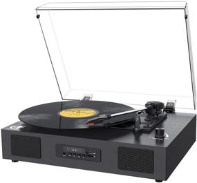 img 4 attached to 🎵 Black Vintage Portable Turntable with Built-in Speaker, USB Recording Audio Music, Bluetooth Record Player for Vinyl Records - 3 Speed, LP Phonograph Record Player with Speakers