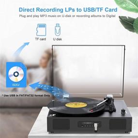 img 2 attached to 🎵 Black Vintage Portable Turntable with Built-in Speaker, USB Recording Audio Music, Bluetooth Record Player for Vinyl Records - 3 Speed, LP Phonograph Record Player with Speakers