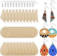 unfinished wooden earring pendants set of 60 - teardrop and tapered cutout shapes with earring hooks and jump rings for diy craft jewelry making logo