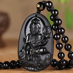 img 1 attached to 📿 Exquisite c1lint7785631 Jade Buddha Pendant Necklace: A Divine Obsidian Talisman