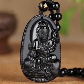 img 2 attached to 📿 Exquisite c1lint7785631 Jade Buddha Pendant Necklace: A Divine Obsidian Talisman