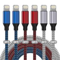 🔌 tobuhi iphone charger 6-pack - apple mfi certified lightning cable bundle for fast charging - compatible with iphone 13 12 11 pro max xs x - 3/3/6/6/6/10 ft nylon braided logo