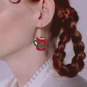 img 3 attached to Fankeshow Christmas Holly Berry Coffee Cup Earrings – Adorn with Holly, Cute Golden Cup Design, Festive Christmas Decor