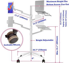 img 1 attached to 🎯 Двухплечная подставка высотой регулируется на колесиках для ноутбука, iPad, планшета, электронной книги - серебряный 4 ножки