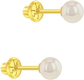 img 3 attached to 👶 Classic Cultured Pearl Safety Earrings in 14k Yellow Gold with Pink Overtone - Small Stud Earrings for Young Girls, Babies, Toddlers & Girls