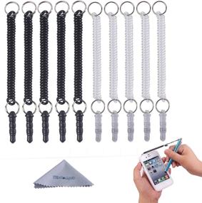 img 4 attached to 🖊️ Convenient Stylus Tethers - Wisdompro 10 Pack of Detachable Elastic Coil Tether Strings/Lanyards with 3.5mm Earphone Jack for Stylus Pens - Black/Clear