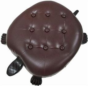 img 1 attached to 🐢 Premium Wooden Turtle Ottoman Foot Stool - Elegant Walnut Finish, Brown Faux Leather and Brass Tack Accents