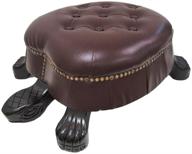 🐢 premium wooden turtle ottoman foot stool - elegant walnut finish, brown faux leather and brass tack accents логотип