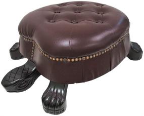 img 4 attached to 🐢 Premium Wooden Turtle Ottoman Foot Stool - Elegant Walnut Finish, Brown Faux Leather and Brass Tack Accents