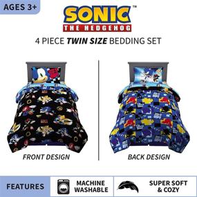 img 2 attached to 🦔 Super Soft Microfiber Comforter and Sheet Set, 4 Piece Twin Size, Sonic The Hedgehog by Franco Kids Bedding