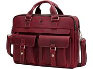 wild world leather 17 inch briefcase shoulder bag for men - business messenger and laptop bag (red) logo