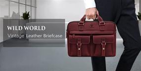 img 2 attached to WILD WORLD Leather 17 Inch Briefcase Shoulder Bag for Men - Business Messenger and Laptop Bag (Red)