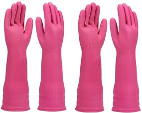 img 4 attached to 🧤 Long Rubber Dishwashing Gloves - 2 Pairs, Household Cleaning Gloves - Waterproof, Durable & Reusable, Includes 2-Pack Cleaning Cloths