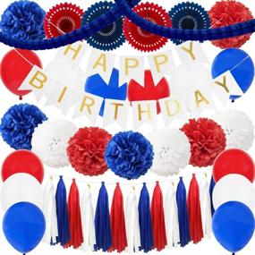 img 4 attached to 🎉 Carnival Party Decoration Kit - Red Navy Blue White Birthday Baby Shower - 'Happy Birthday' Banner, Tissue Pom Pom, Paper Fan, Paper Tassel, Latex Balloon, Clover Garland