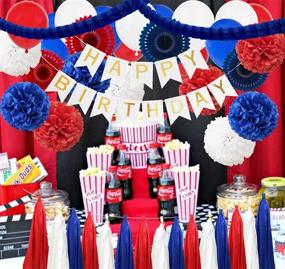 img 3 attached to 🎉 Carnival Party Decoration Kit - Red Navy Blue White Birthday Baby Shower - 'Happy Birthday' Banner, Tissue Pom Pom, Paper Fan, Paper Tassel, Latex Balloon, Clover Garland