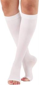 img 1 attached to 🧦 Mojo Compression Socks - 20-30mmHg Knee-High Stockings with Open Toes - White (Large)