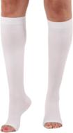 🧦 mojo compression socks - 20-30mmhg knee-high stockings with open toes - white (large) logo