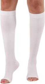 img 4 attached to 🧦 Mojo Compression Socks - 20-30mmHg Knee-High Stockings with Open Toes - White (Large)