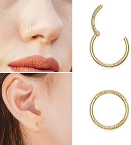 img 4 attached to 👃 Premium Quality Hypoallergenic Hinged Nose Ring Hoop – 316L Surgical Stainless Steel, Various Sizes and Styles for Men and Women