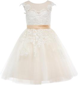 img 4 attached to 🏻 PLUVIOPHILY Miama Champagne Lace Tulle Wedding Flower Girl Dress: Perfect Junior Bridesmaid Attire