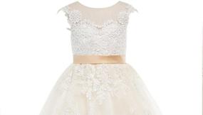 img 2 attached to 🏻 PLUVIOPHILY Miama Champagne Lace Tulle Wedding Flower Girl Dress: Perfect Junior Bridesmaid Attire