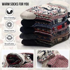 img 2 attached to 🧦 5 Pairs Women's Wool Warm Socks, Soft Thick Winter Knit Socks, Chic Vintage Style, Athletic & Long Socks