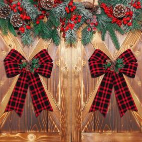 img 1 attached to 🎄 MCEAST 6 Pack Red and Black Buffalo Plaid Christmas Wreath Bows: Festive Xmas Tree and Garland Decoration (9 x 12 Inches)