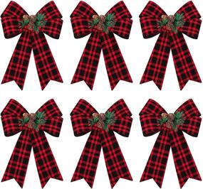 img 4 attached to 🎄 MCEAST 6 Pack Red and Black Buffalo Plaid Christmas Wreath Bows: Festive Xmas Tree and Garland Decoration (9 x 12 Inches)