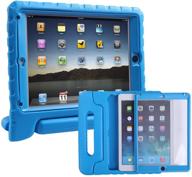 🔵 hde case for ipad air 2 - shockproof bumper hard cover with screen protector & handle stand for kids - blue logo