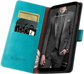 img 1 attached to 📱 Slim SUANPOT Wallet Case for Samsung Galaxy Note 8 - RFID Blocking, Leather Cover with Card Holder, Flip Folio Book Design - Shockproof, for Women and Men - Blue Green