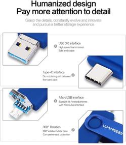 img 3 attached to 💽 WANSENDA 3 в 1 USB-флеш-накопитель (64 ГБ, синий) - совместимость с Type-C, Type-A и Micro USB