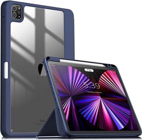 img 4 attached to 📱 Infiland iPad Pro 11 2018/2020/2021 Case with Pencil Holder, Clear Transparent Back - Navy (Supports 2nd Gen Apple Pencil Wireless Charging)