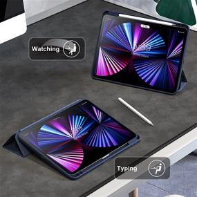 img 1 attached to 📱 Infiland iPad Pro 11 2018/2020/2021 Case with Pencil Holder, Clear Transparent Back - Navy (Supports 2nd Gen Apple Pencil Wireless Charging)