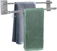 🛀 15.7-inch stainless steel double towel bar with self-adhesive mounting | towel holder organizer for bathroom and kitchen | silver finish | includes 3 hooks logo