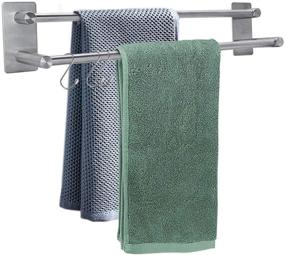 img 4 attached to 🛀 15.7-Inch Stainless Steel Double Towel Bar with Self-Adhesive Mounting | Towel Holder Organizer for Bathroom and Kitchen | Silver Finish | Includes 3 Hooks