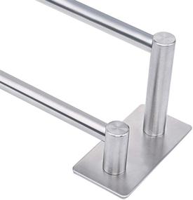 img 1 attached to 🛀 15.7-Inch Stainless Steel Double Towel Bar with Self-Adhesive Mounting | Towel Holder Organizer for Bathroom and Kitchen | Silver Finish | Includes 3 Hooks
