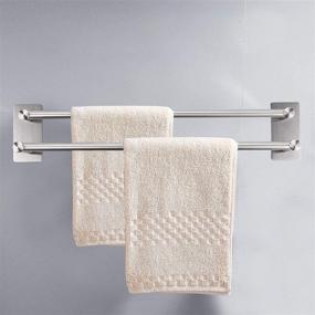 img 2 attached to 🛀 15.7-Inch Stainless Steel Double Towel Bar with Self-Adhesive Mounting | Towel Holder Organizer for Bathroom and Kitchen | Silver Finish | Includes 3 Hooks
